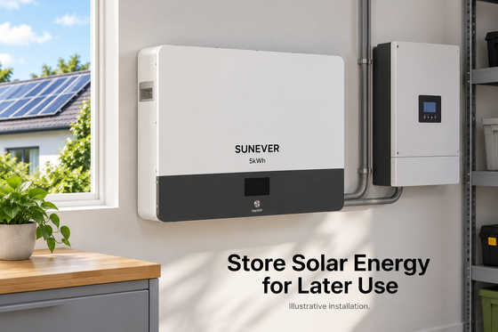 Akumulator do magazynowania energii słonecznej SUNEVER 5kWh montowany na ścianie LiFePO4	 51.2V 100Ah do systemu magazynowania energii słonecznej