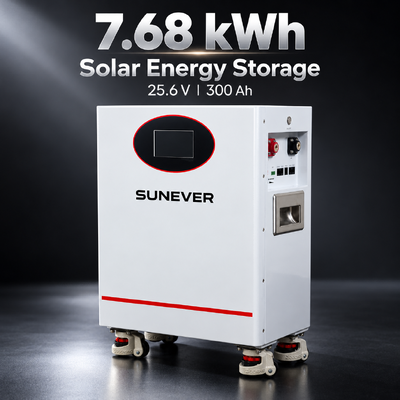 SUNEVER 7.68kWh 25.6V 300Ah Akumulator litowo-żelazowo-fosforanowy do domowego magazynowania energii i zasilania awaryjnego off-grid