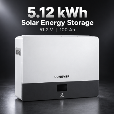 Akumulator do magazynowania energii słonecznej SUNEVER 5kWh montowany na ścianie LiFePO4	 51.2V 100Ah do systemu magazynowania energii słonecznej
